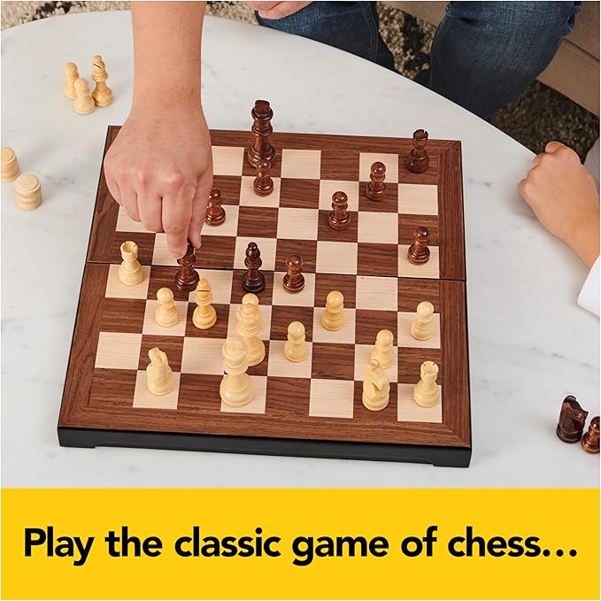 Legacy Deluxe Chess & Checkers Set, Classic Two Player Game Includes Folding Board with Solid Wood Playing Pieces, for Kids and Adults Ages 8 and up