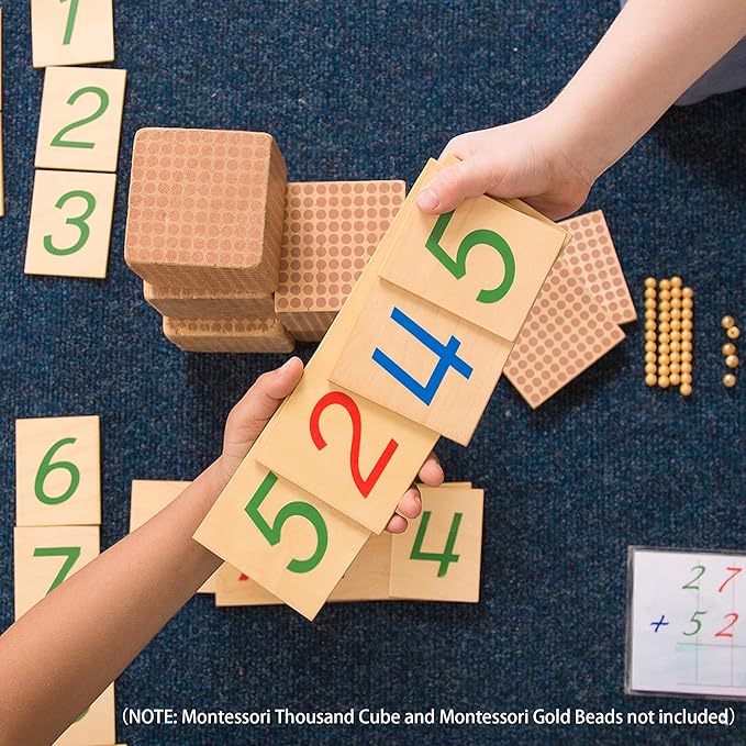 Hidoggy Montessori Small Number Cards with Box (1-9000), Wooden Math Number Counting Manipulative Toys, Basic Math Games Preschool Learning Educational Materials for Toddler Kids 3 4 5 Years