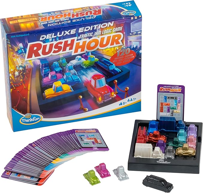 ThinkFun Rush Hour Deluxe – The Gamer's Logic Game | Navigate 120 Traffic Challenges with Collector's Edition Limo and Metallic Design | Ages 8+