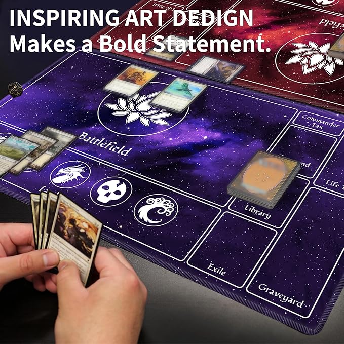 Card Playmat 24" x 14" Game Mat for MTG/TCG Cards, Trading Card Game Stitched Play Mats Original Duel Mat Gaming Competition Pad Board Games Card Binder, Galaxy Purple Mana