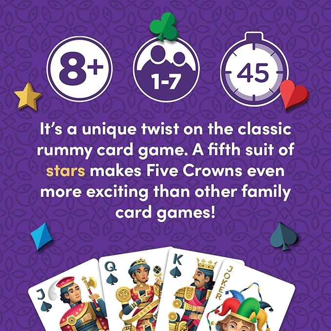PlayMonster Five Crowns Collectible Tin – Card Game for Kids and Adults, Family Game Night, The Game isn’t Over Until the Kings Go Wild!, 5 Suited Rummy Style Card Game, 1-7 Players, Ages 8+