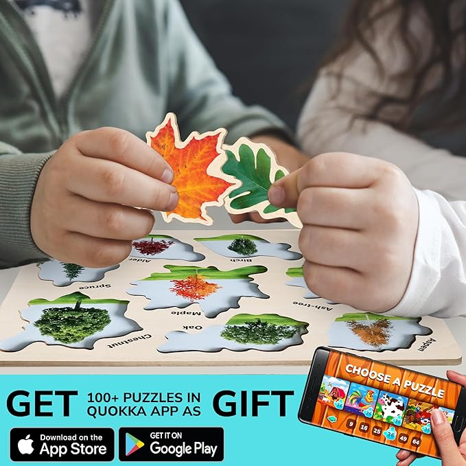 QUOKKA Wooden Puzzles for Toddlers 2-4 – 3X Set Montessori Toys Puzzles for Kids Ages 3-5 – Wood Educational Baby Game 12-18 Months – Gift Learning Mushrooms Flowers Leaves for Boy & Girl 3-5