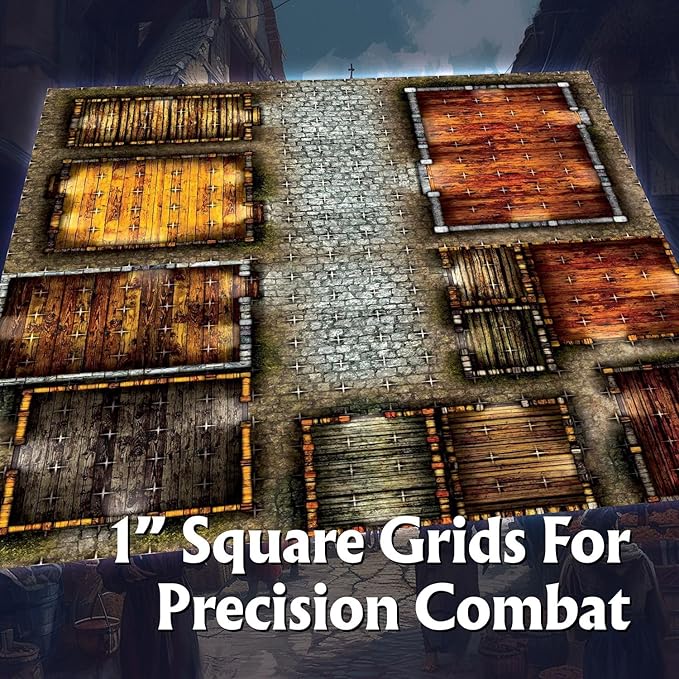 Arcknight The Cobblestone City Roleplaying Battlemaps; 16 Modular RPG Maps in 8 Double-Sided Pages, 1" Square Grid, Modular & Versatile Design for Tabletop Gaming - for Dungeons & Dragons, Pathfinder