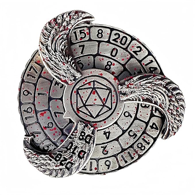 D&D Themed Fidget Spinner, dice Spinner, D4,D6, D8, D10, D12,D20,D% 7-in-1 Metal dice, Perfect for D&D Dungeons and Dragons, RPG and Pathfinder Role Playing Games (Bloodstain)