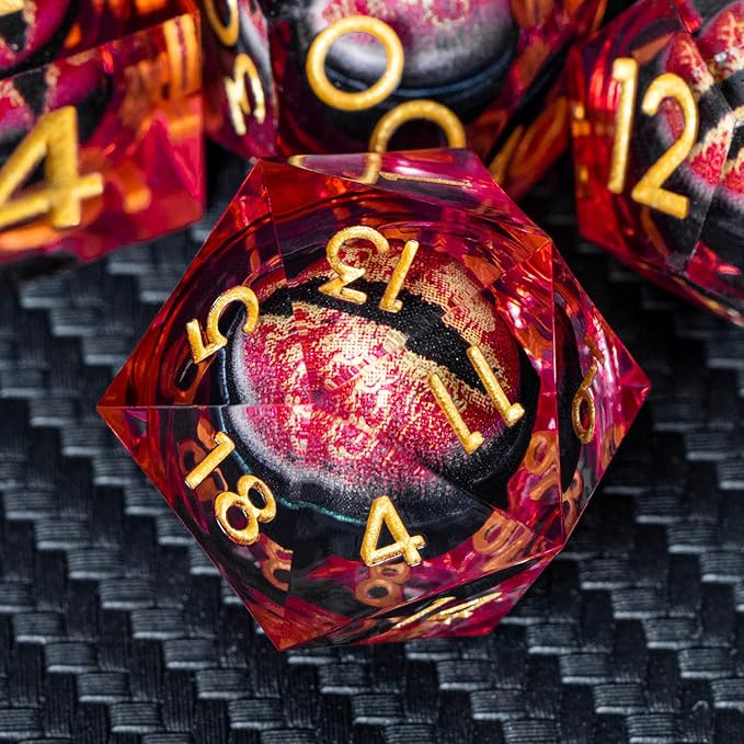ARUOHHA DND Resin Dice Dragon Eye Dice Liquid Core Red Sharp Edged Dice Set with Gift Box, Polyhedral D and D Dice Set Role Playing Game D20 D12 D10 D8 D6 D4