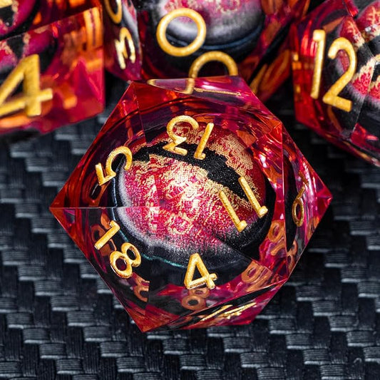 ARUOHHA DND Resin Dice Dragon Eye Dice Liquid Core Red Sharp Edged Dice Set with Gift Box, Polyhedral D and D Dice Set Role Playing Game D20 D12 D10 D8 D6 D4