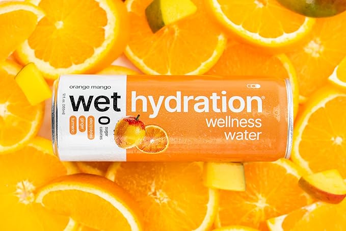 Wet Hydration - Functional Hydration Beverage - Flavored Water, Sugar-Free, Gluten-Free, No Artificial Ingredients (Orange Mango Ginger Turmeric)