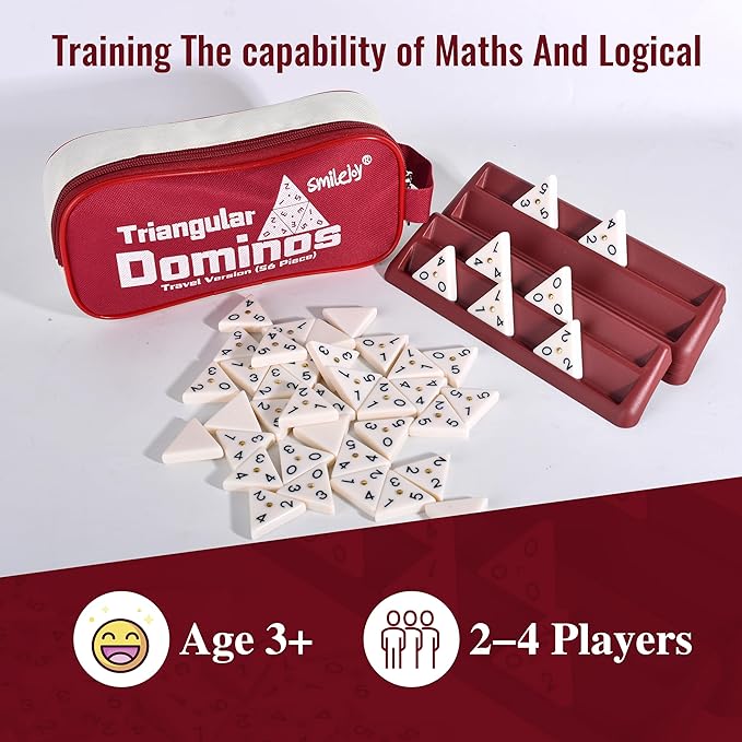 Smilejoy Triangle Domino,Triangular Domino Tiles with Brass Spinners Tabletop Game for Kids Ages 7 and Up, 56 Tiles, Classical Board Game, mathing Skill Trainning (2-4 Players)