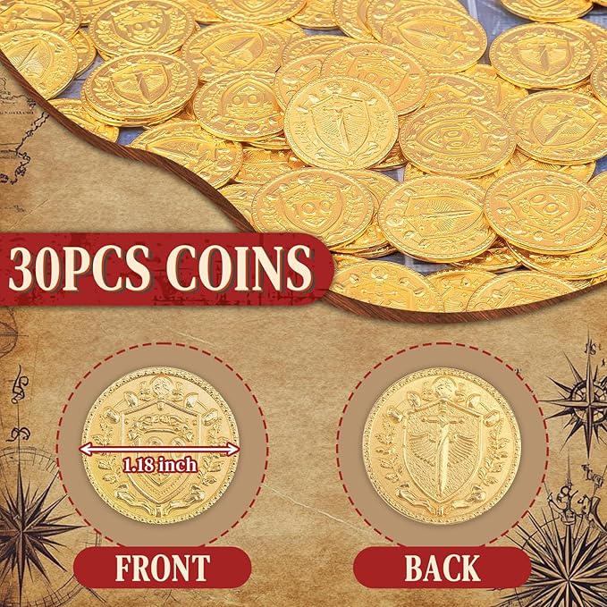 Byhoo 30PCS Metal DND Coins, 1.2" Gold Tokens with 100 Face Value for Board Game and Tabletop RPG, Fantasy Metal Coins for Pathfinder,Pirate Game and Party Cosplay