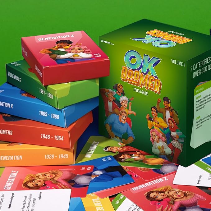 QUOKKA OK Boomer Family Game - Board Games for Family Night - Trivia Card Games for Adults & Kids - Fun Party Millennials vs Boomers Game for All Ages 12+