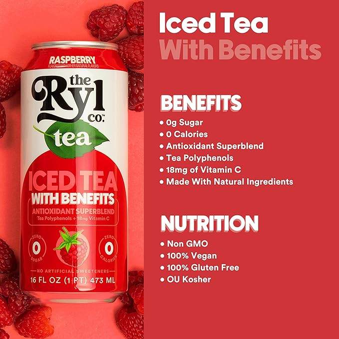 Ryl Iced Tea, Variety Pack, Antioxidant Superblend, No Artificial Ingredients, 16.0 Fl Oz (12-Pack)