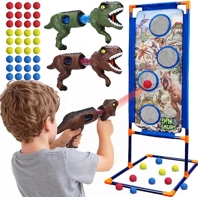 TOY Life Dinosaur Shooting Toys for Kids 5-7 with 2 Air Pump Guns, Target Shooting Games with 36 Foam Balls, Outdoor Activities Games for Kids Competition Game Gift for Boys