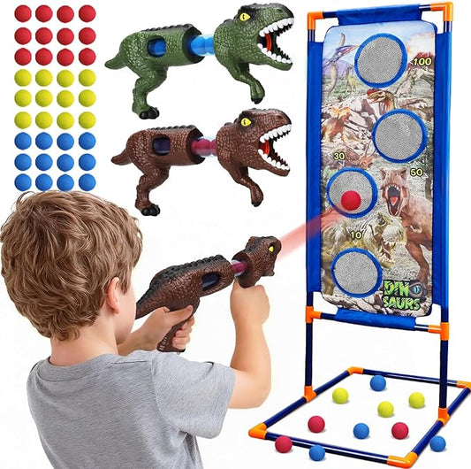 TOY Life Dinosaur Shooting Toys for Kids 5-7 with 2 Air Pump Guns, Target Shooting Games with 36 Foam Balls, Outdoor Activities Games for Kids Competition Game Gift for Boys