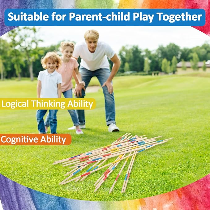 Large Pick Up Sticks, 19.60 Inch Wooden Pick Up Sticks Game for Kids, Classic and Funny Family Game (3 Pack Large Pick Up Sticks)