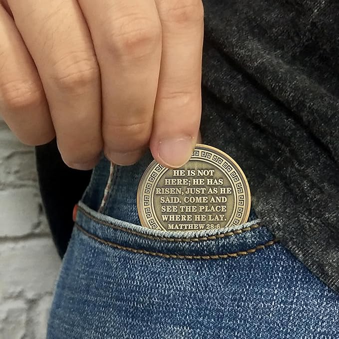 Jesus Stone Tomb Resurrection Religious Coin – Inspirational Bible Verse Medallion for Faith-Based Gifts, Spiritual Encouragement for Men & Women
