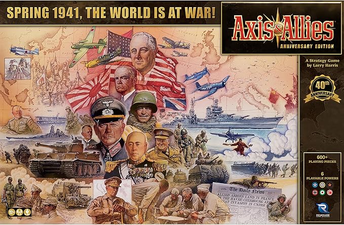Axis & Allies: Anniversary Edition - 2-6 Players - Ages 12+ - 40th Anniversary Deluxe Edition Over 600 Plastic Miniatures, Huge 24" by 46" Game Board and New Cruiser Units