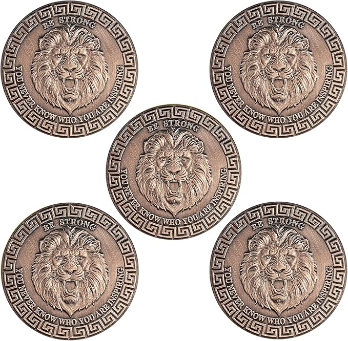 Lion Sword and Shield Challenge Coin - Inspirational Collectible, High Relief Design, Symbol of Courage and Strength, Medieval Style Classic Amulet(Pack of 5)