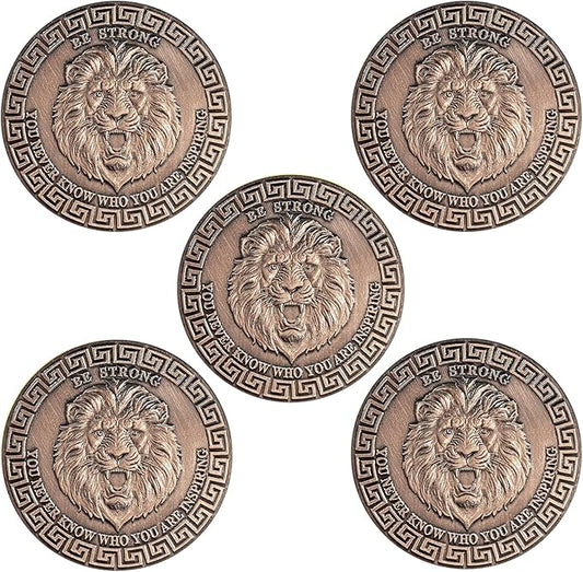 Lion Sword and Shield Challenge Coin - Inspirational Collectible, High Relief Design, Symbol of Courage and Strength, Medieval Style Classic Amulet(Pack of 5)