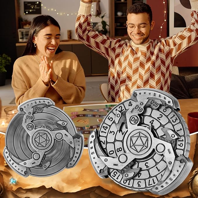 Spinner DND Dice Set, 7-in-1 Fingertip Gyro Metallic D&D Dice, DND Starter Set, Roulette Dice Spinner for DND Dice Set, D&D Gifts with Gift Box, Role Playing Game Board Game Accessories, Silver