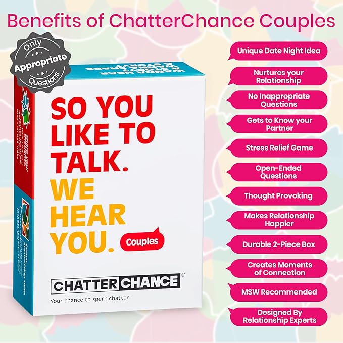 ChatterChance Couples: Conversation Card Games - Only Appropriate Questions - 80 Thought Provoking Fun Question Game Cards for Date Night, Valentines, Gifts for Couple - Perfect
