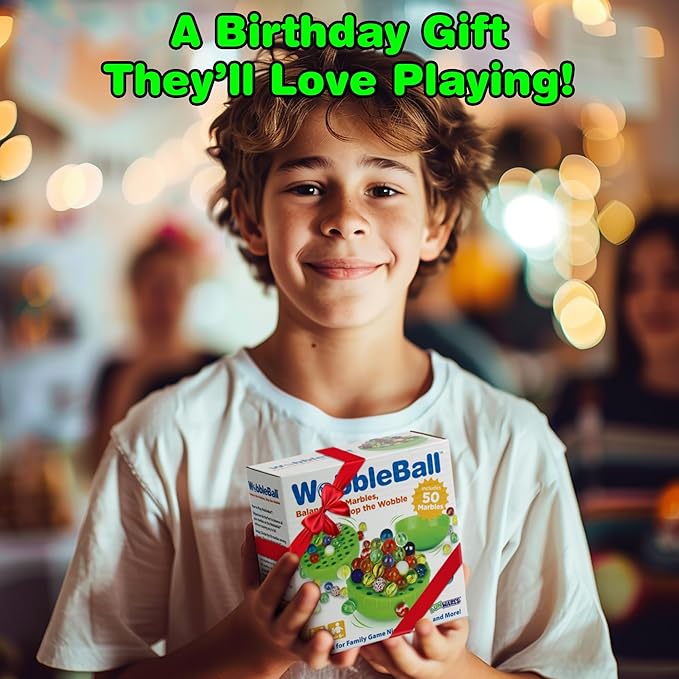 Funwares WobbleBall Marble Balancing Game – 50 Colorful Marbles Stored Inside for Easy Cleanup, Exciting Family Challenge for Kids & Adults, Fun Party Game, 1-4 Players, Perfect Holiday, Birthday Gift