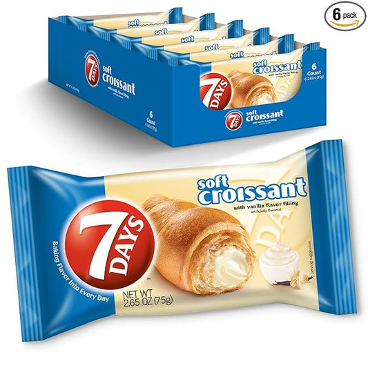 7Days Soft Croissant, Vanilla Croissant, Breakfast Pastry, Individually Wrapped On The Go Snack, Non-GMO, 2.65 Ounce (Pack of 6)