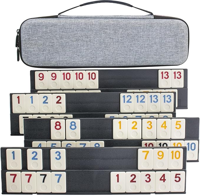 Rummy Tiles Game, Rummy Cube Travel Game Set Outlasting Color with 4 Anti-Skid Rack & Convenient EVA Hard Case