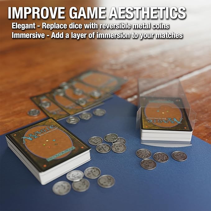 Citadel Black MTG Reversible Mana Coins - Set of 30 Metal Tokens with Drawstring Storage Pouch, Antique Silver Finish, Designed for Magic: The Gathering