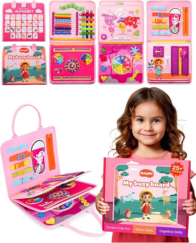 Toddler Busy Board Montessori Toys for Toddlers 1-3 Year Old Educational Activity Book Board Sensory Travel Toys Ages 2-4 Preschool Learning Fine Motor Skills Toy Quiet Book Gift for Kids