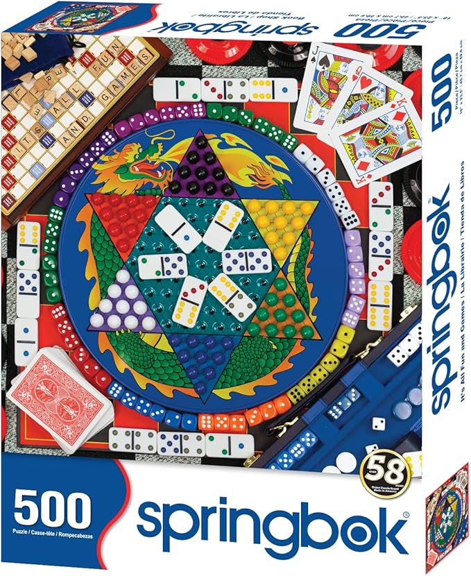 Springbok It's All Fun & Games 500 Piece Jigsaw Puzzle for Adults Features a Collage of Some of Your Favorite Classic Board Games