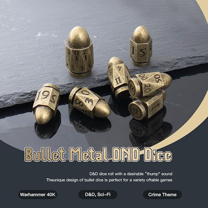 Bullet DND Dice, PCCECQEE Metal Dice Set D&D for Dungeons and Dragons,Polyhedral Dice Sets D&D RPG,Role Playing Table Board Games or Warhammer 40K Shadowrun Dice (Broze)