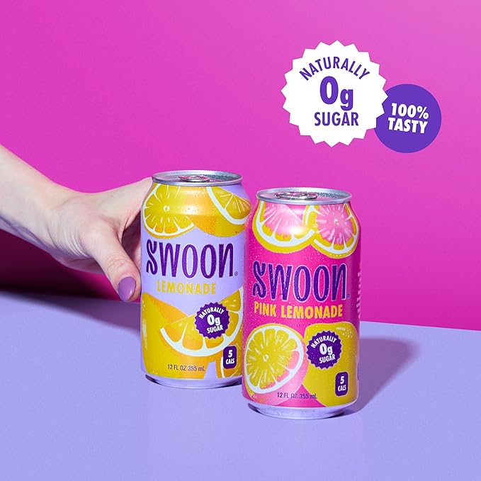 Swoon Sugar Free Classic & Pink Lemonade - Low Carb, Low-Calorie, Paleo-friendly & Gluten-free Keto drink - Made with 100% Natural Lemon Juice Concentrate - 12 Fl oz (Pack of 12)