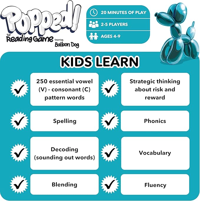 Popped! Learning Resources and Fun Card Game - Learn Reading Skills in Weeks - Exciting Word Game for Kids Ages 4-9 - Teacher & Classroom Must Haves for Preschool, Kindergarten, 1st - 3rd Grade