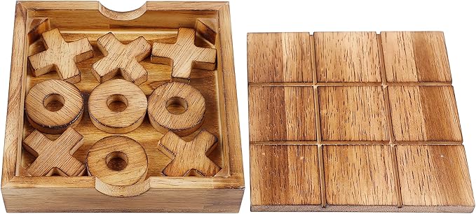 Glintoper Tic Tac Toe & Tumble Tower Blocks Game Set, Classic Wood Stacking & XOXO Strategy Board Game for Travel, Kids Family, Living Room Rustic Coffee Table Decor