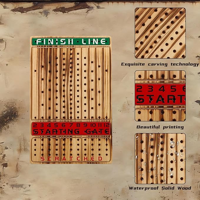 HOROW Horse Racing Board Game Solid Wood Horse Race Card and Dice Board Game Luxury Edition Set with 11 Metal Horses,100 Poker Chips,2 Dices and 2 Boxes of Cards, 15 Inch Light Flame