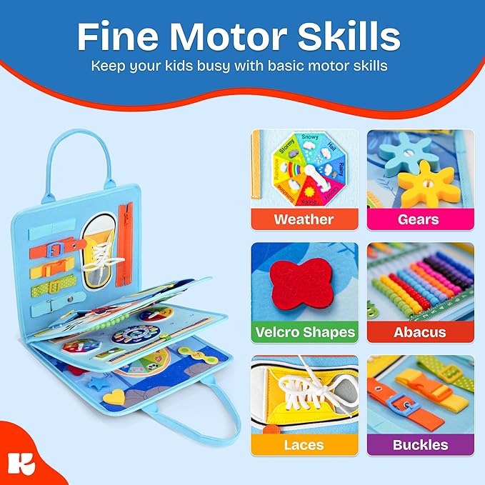 Montessori Toddler Toy Busy Board, Interactive Baby Books and Toddler Busy Book, Travel-Friendly Sensory Activity Book Enhancing Fine Motor Skills