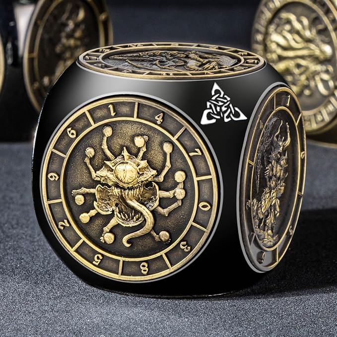 7 in 1 Spinner DND Dice Set D&D, Metal D and D Dice with Gift Box, Dungeons Dragons Role Playing Dice, Black Bronze
