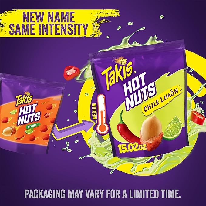 Takis Chile Limon Hot Nuts 15.02 oz Sharing Size Resealable Bag, Chili Pepper & Lime Flavored Mild Spicy Double-Crunch Peanuts