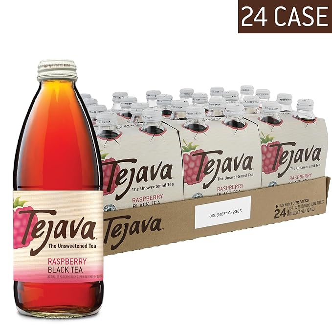 Tejava Raspberry Black Iced Tea, 24 Pack, 12oz Glass Bottles, Unsweetened, Non-GMO, Kosher, No Sugar or Sweeteners, No calories, No Preservatives, Brewed in Small Batches