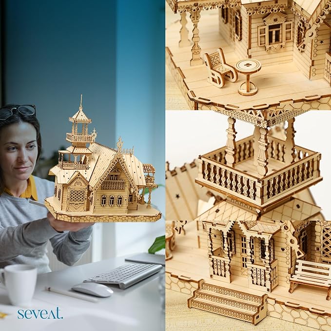 3D Puzzles for Adults & Teens – 267-Piece Wooden DIY Villa Wooden Model for Adults to Build, Brain-Teasing Puzzle Game for Any Occasion (Villa)