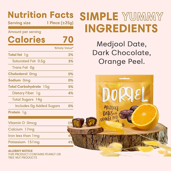 DORREL - Trio Bundle Pack: Belgian Dark Chocolate Covered Dates Medjool with Candied Orange Peels, Salted Almonds & Walnuts Stuffing, High Energy Kosher Non-GMO Vegan Choco Snack Pack of 3, 7.05 oz Ea