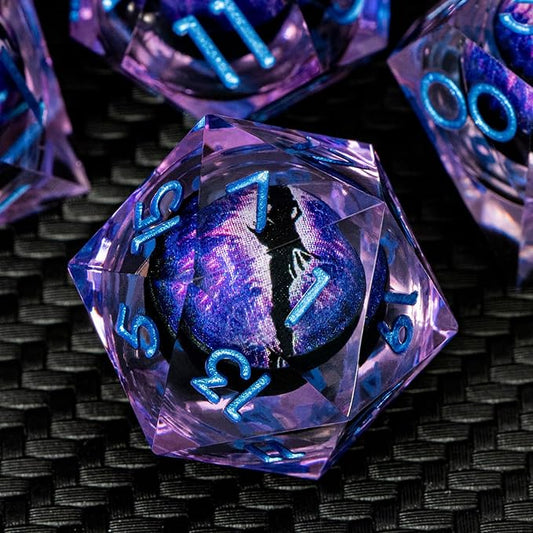 ARUOHHA DND Resin Dice Dragon Eye Dice Liquid Core Purple Sharp Edged Dice Set with Gift Box, Polyhedral D and D Dice Set Compatible with Dungeons Dragons Role Playing Game D20 D12 D10 D8 D6