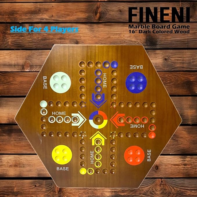 Wooden Board Games, Marble Board Game Original with Dual Sides Fast Track Board Game for 2 to 6 Players, Double Side Marble Game, 6 Colors 30 Marbles Set and 6 Color 6 Dice,Pouch (16" Dark)