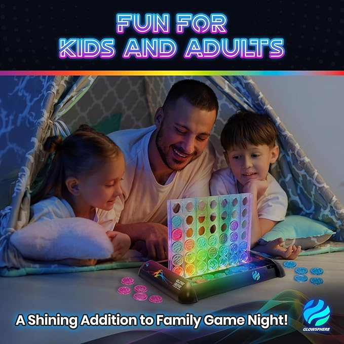 Glow in a Row Light-Up 4 in a Row Board Game, Strategy Games for Kids Ages 6 and Above, 2 Player Game, Perfect for Kids and Adults Family Game Night