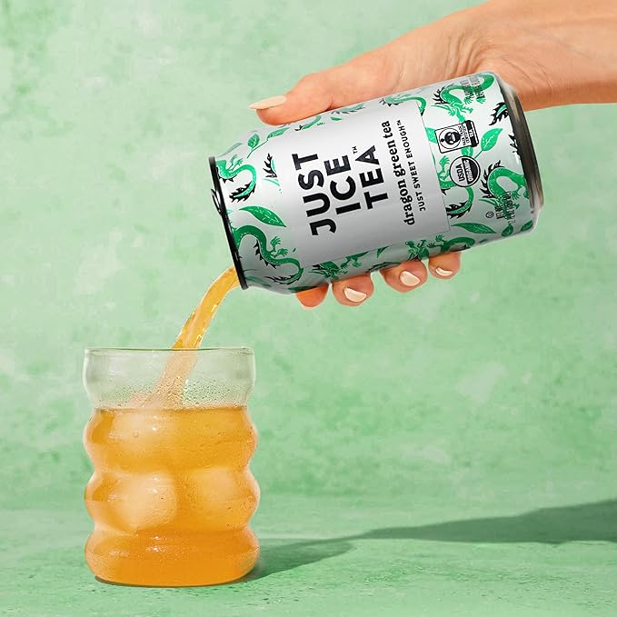 Just Ice Tea, Dragon Green Iced Tea, 24-Pack (12oz Cans), Green Tea, USDA Certified Organic, Real Brewed, Low Calorie, No Artificial Sweeteners, Fair Trade, Made in USA.