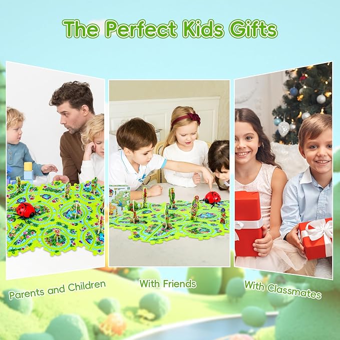 10Pcs Puzzle Racer Kids Car Track Set, Cars Toys for Toddlers, Puzzle Track Car Play Set, Race Tracks for Kids Ages 4-8, Educational Toys for 3 4 5 Year Old Boys (Ladybug)