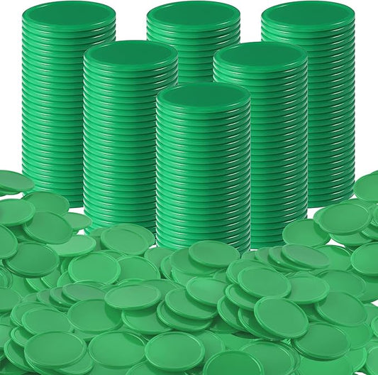 Coopay 1000 Pieces 1 Inch Bingo Chips Bulk, Bingo Markers for Math Practice, Plastic Learning Counters Disks Counting Discs and Poker Chips Game Tokens Kids Reward (Green)