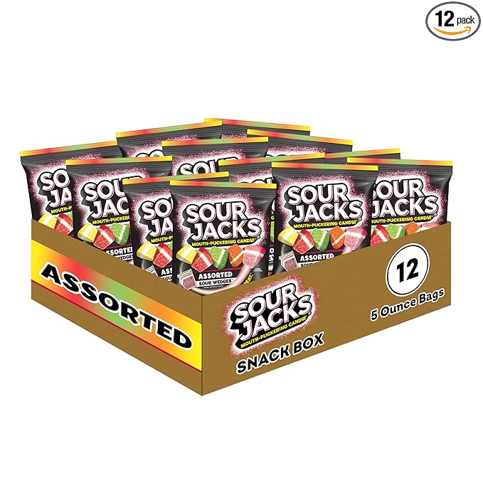 SOUR JACKS, Sour Wedges, Assorted Fruit Flavored Candy, 5oz Bag (12 Pack)