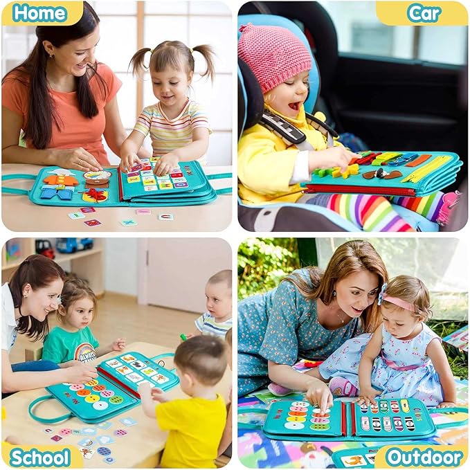 Toddler Busy Board - Montessori Toys for 2-3 Year Old Boy Birthday Gift, Educational Learning Sensory Busy Book for Two Year Old Boys, Airplane Car Travel Activities Toy for Kids Ages 2-4