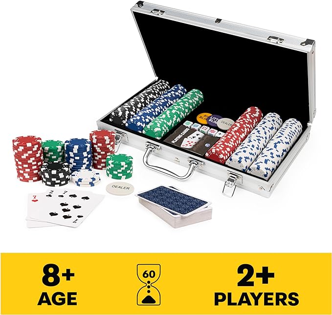 Spin Master Games, Cardinal Classics, 300-Piece Poker Set with Aluminum Carrying Case & Professional Weight Chips & Poker Dice, for Ages 8+